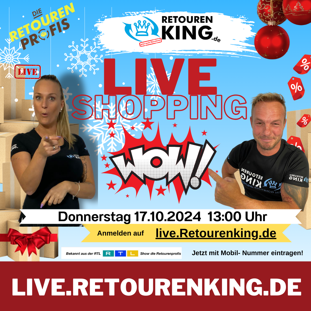 Früheres Ankündigungsbild einer Live-Shopping-Sendung von Retourenking (Termin vergangen)