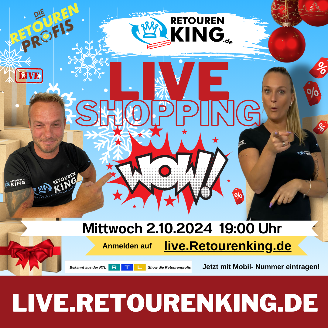 Früheres Ankündigungsbild einer Live-Shopping-Sendung von Retourenking (Termin vergangen)