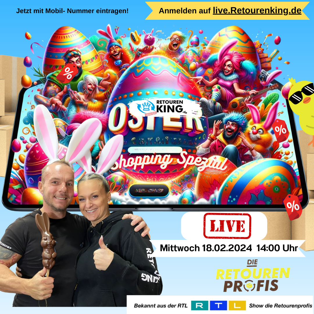 Früheres Ankündigungsbild einer Live-Shopping-Sendung von Retourenking (Termin vergangen)