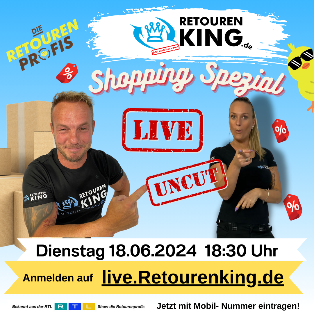 Früheres Ankündigungsbild einer Live-Shopping-Sendung von Retourenking (Termin vergangen)