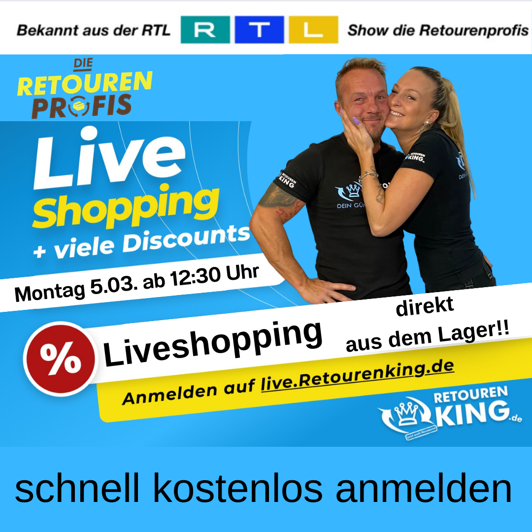 Früheres Ankündigungsbild einer Live-Shopping-Sendung von Retourenking (Termin vergangen)